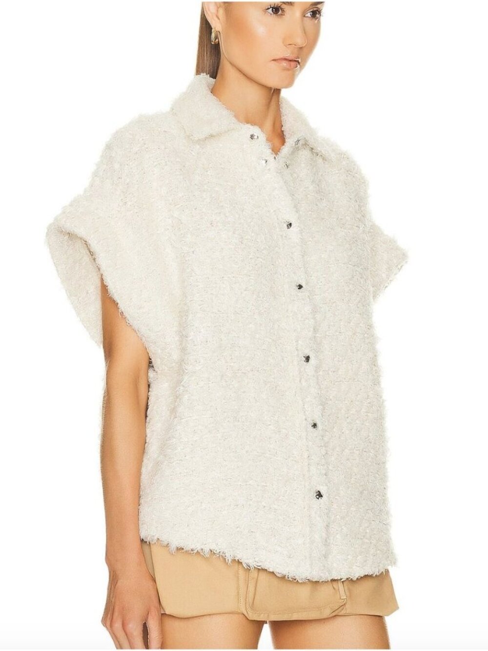 IRO Santos Wool Blend Short Sleeve Shirt Jacket Sweater Ecru Size 36 / 4